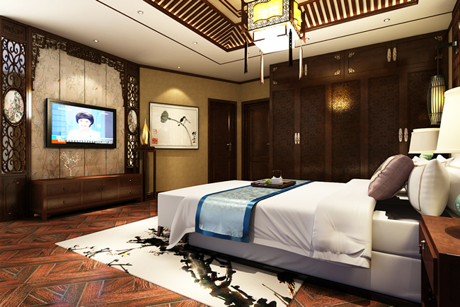 别墅卧室设计效果图，要感受中式之美。